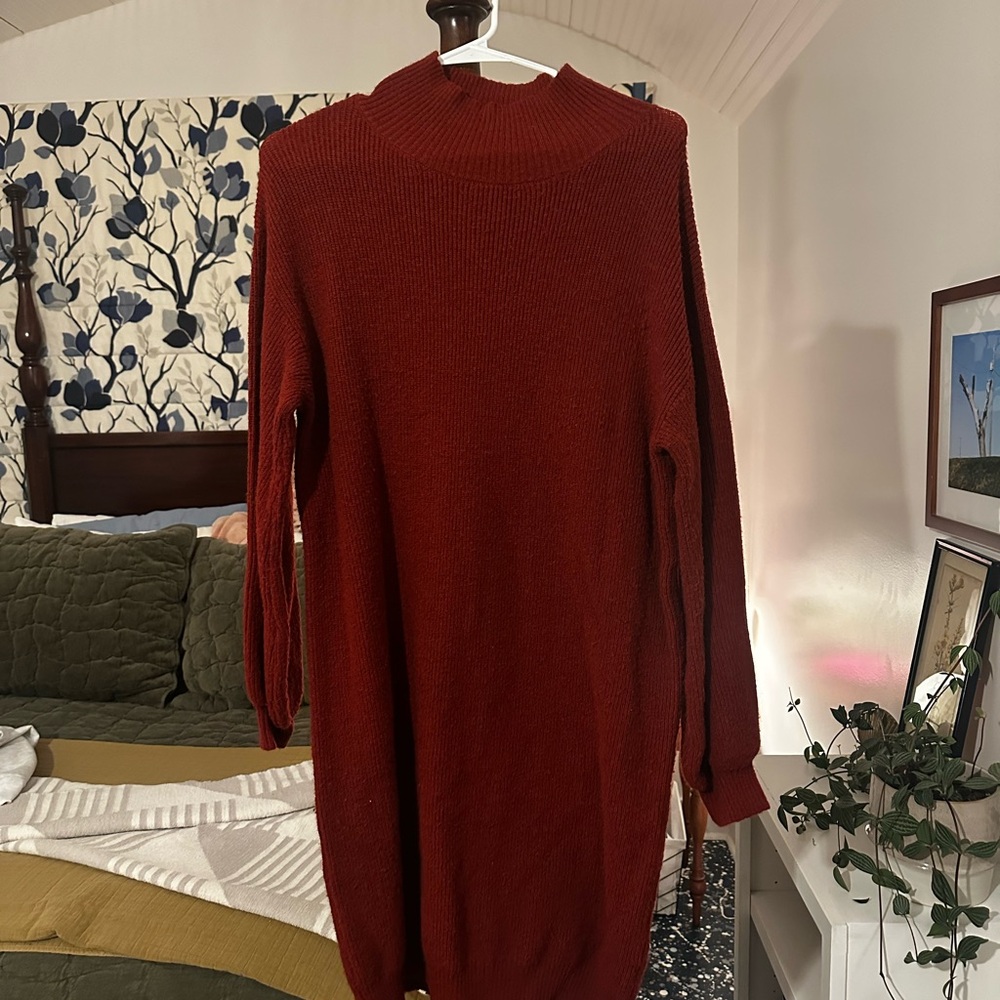SHEIN Burgundy Long Sleeve Sweater Dress